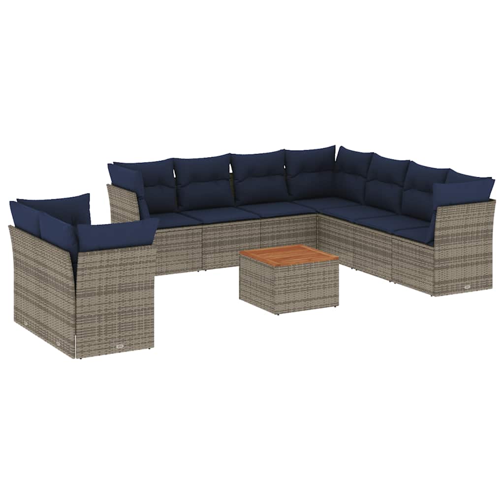 10-delige Loungeset met kussens poly rattan grijs is nu te koop bij PeponiXL, paradijselijk wonen!