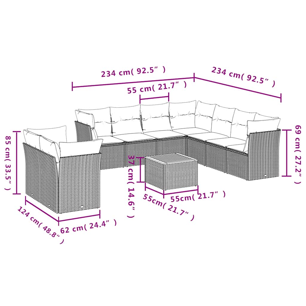 10-delige Loungeset met kussens poly rattan grijs is nu te koop bij PeponiXL, paradijselijk wonen!