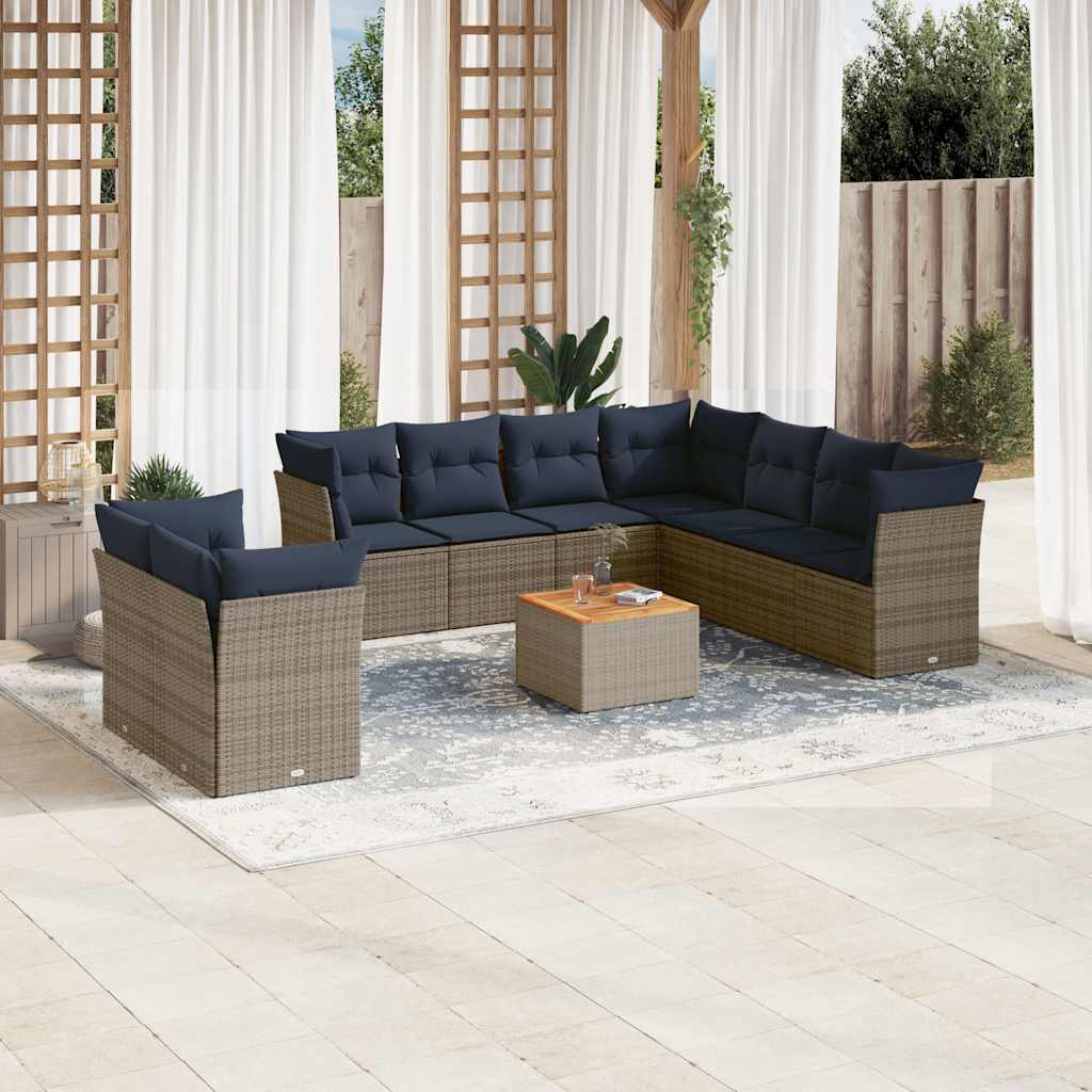 10-delige Loungeset met kussens poly rattan grijs is nu te koop bij PeponiXL, paradijselijk wonen!