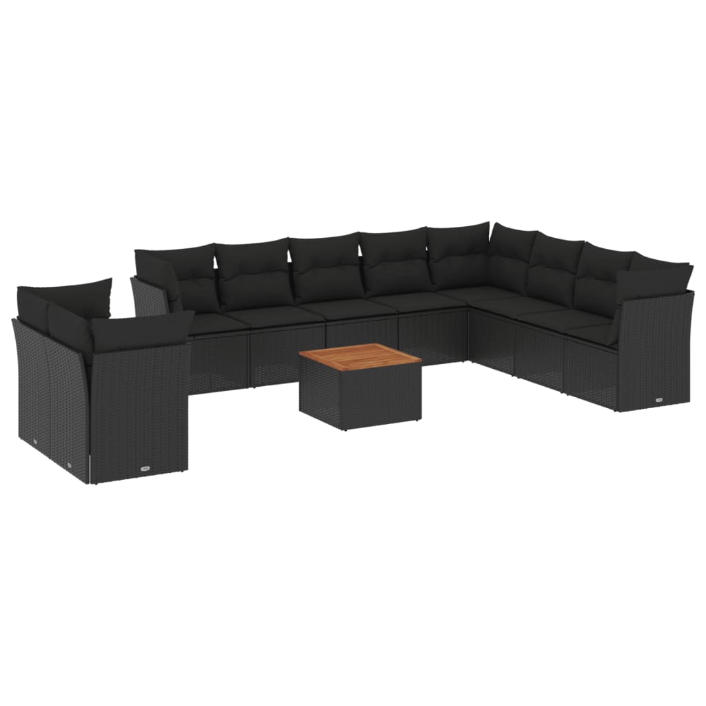 11-delige Loungeset met kussens poly rattan zwart is nu te koop bij PeponiXL, paradijselijk wonen!