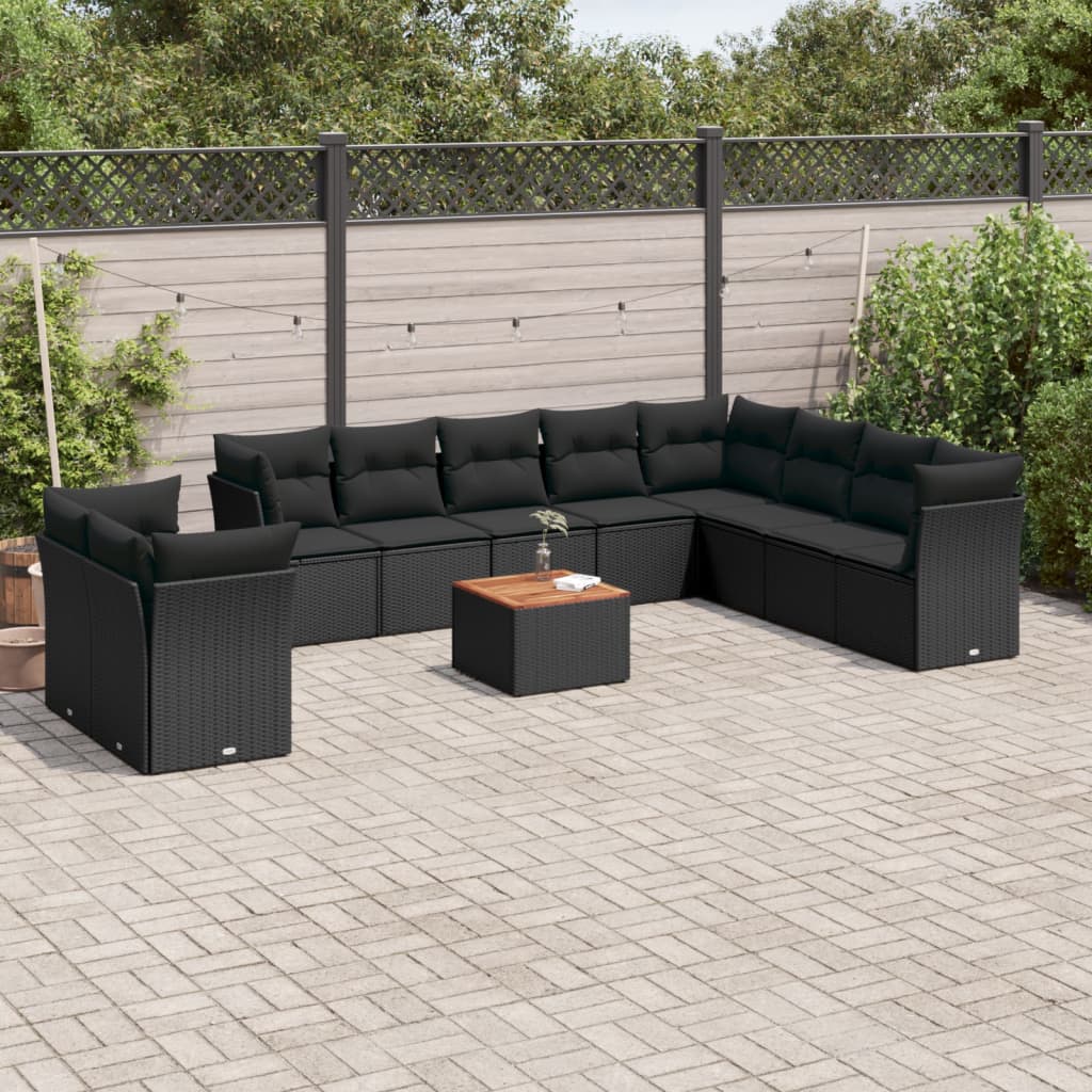 11-delige Loungeset met kussens poly rattan zwart is nu te koop bij PeponiXL, paradijselijk wonen!