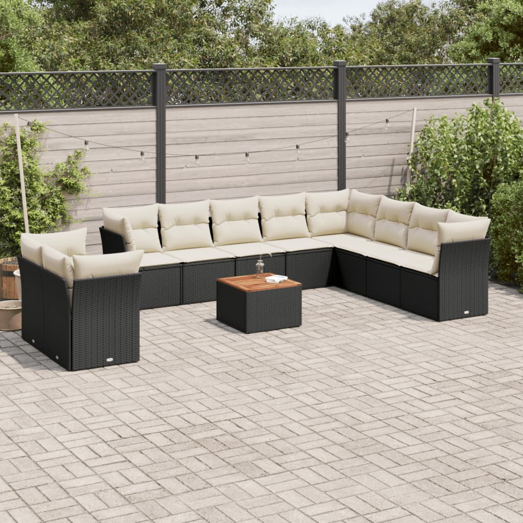 11-delige Loungeset met kussens poly rattan zwart is nu te koop bij PeponiXL, paradijselijk wonen!