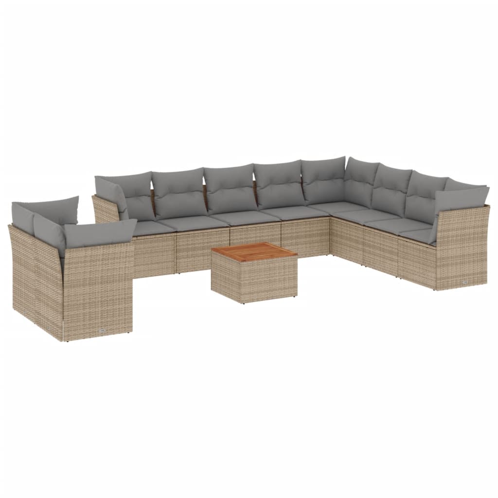 11-delige Loungeset met kussens poly rattan gemengd beige is nu te koop bij PeponiXL, paradijselijk wonen!