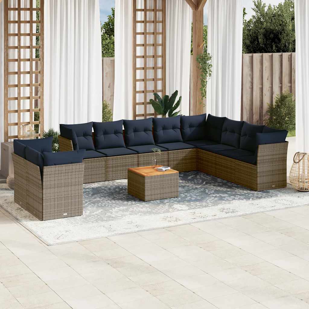 11-delige Loungeset met kussens poly rattan grijs is nu te koop bij PeponiXL, paradijselijk wonen!
