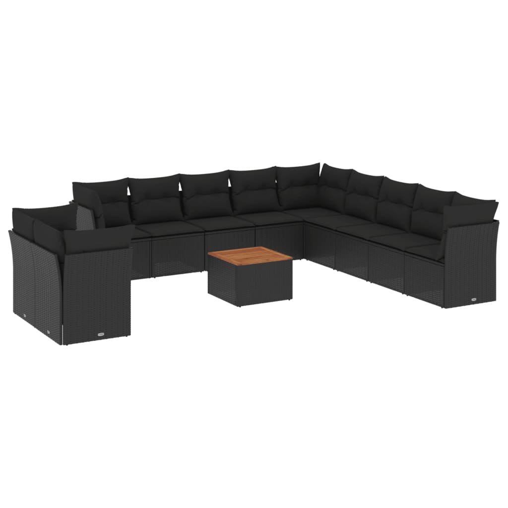 12-delige Loungeset met kussens poly rattan zwart is nu te koop bij PeponiXL, paradijselijk wonen!