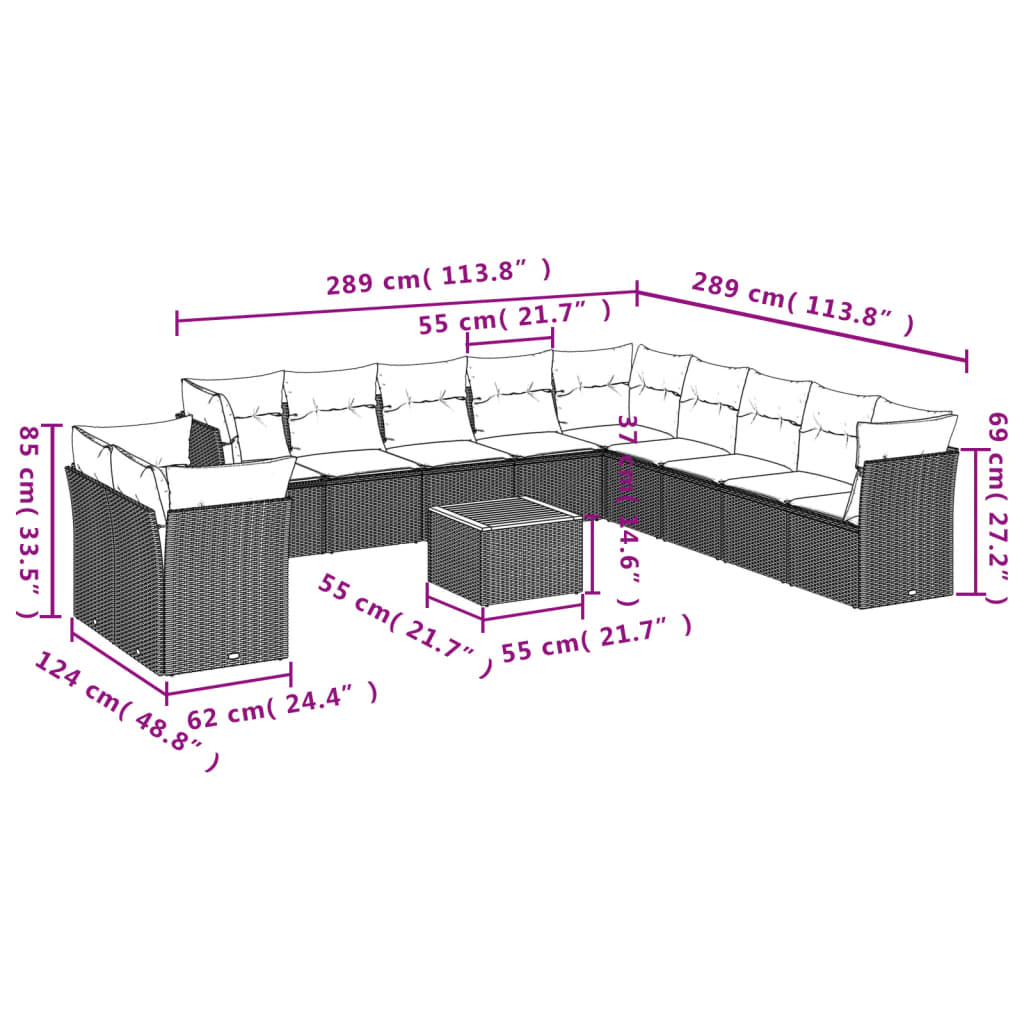 12-delige Loungeset met kussens poly rattan zwart is nu te koop bij PeponiXL, paradijselijk wonen!