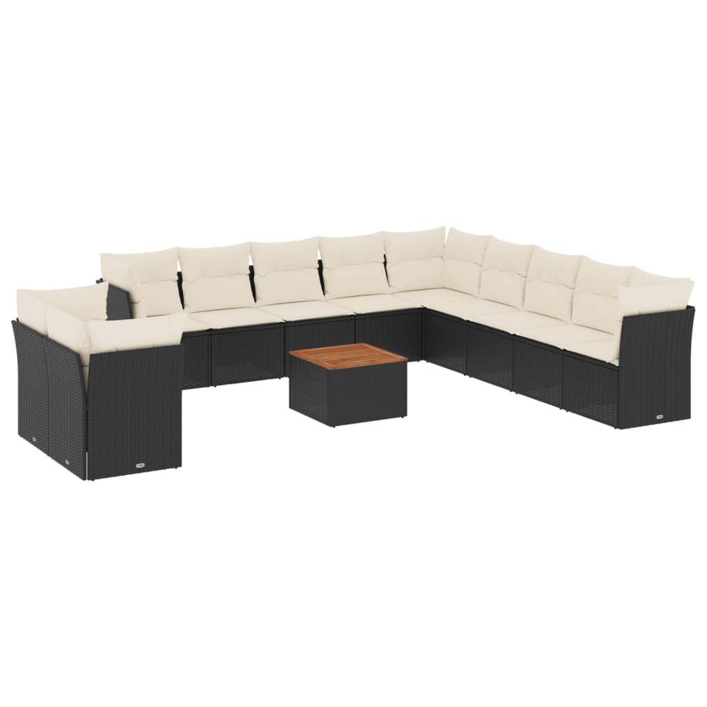 12-delige Loungeset met kussens poly rattan zwart is nu te koop bij PeponiXL, paradijselijk wonen!