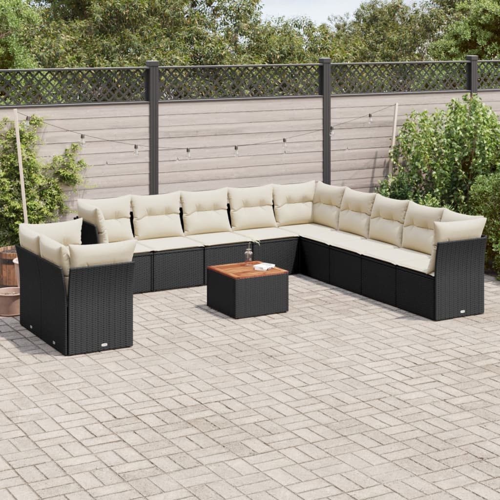 12-delige Loungeset met kussens poly rattan zwart is nu te koop bij PeponiXL, paradijselijk wonen!