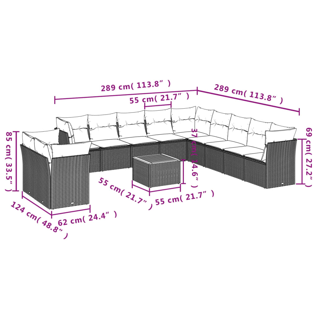 12-delige Loungeset met kussens poly rattan beige is nu te koop bij PeponiXL, paradijselijk wonen!