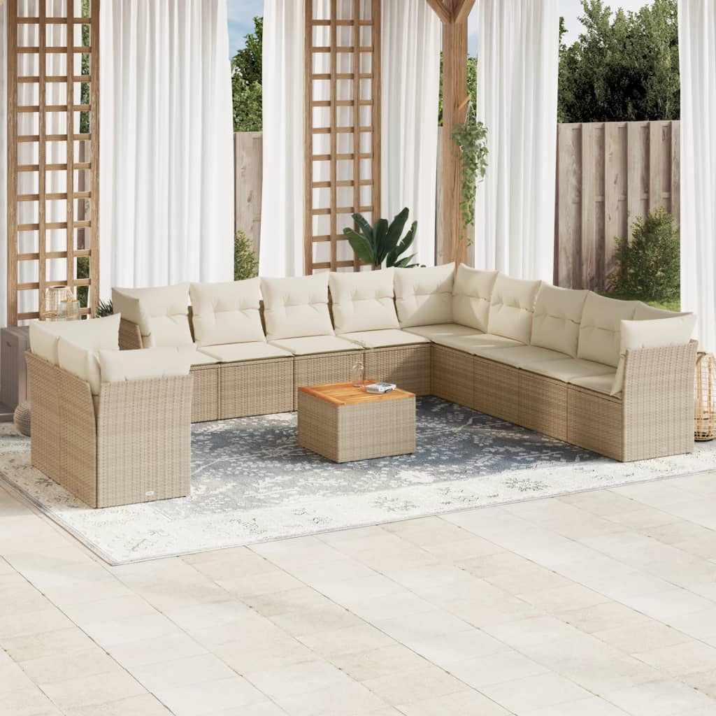 12-delige Loungeset met kussens poly rattan beige is nu te koop bij PeponiXL, paradijselijk wonen!