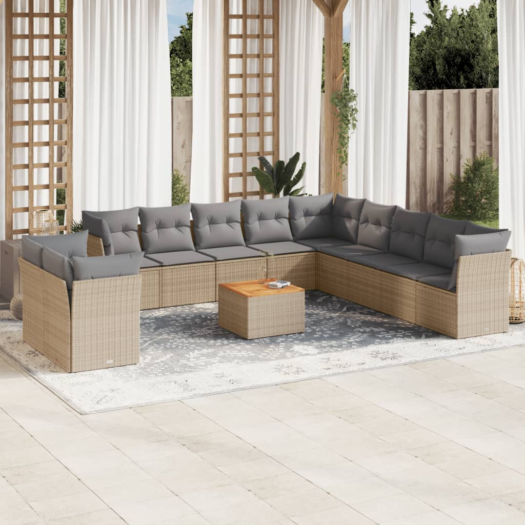 12-delige Loungeset met kussens poly rattan gemengd beige is nu te koop bij PeponiXL, paradijselijk wonen!