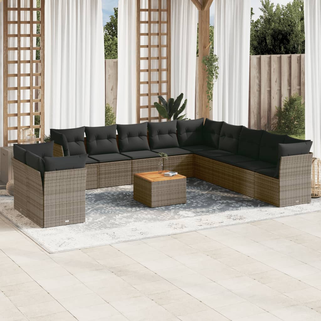 12-delige Loungeset met kussens poly rattan grijs is nu te koop bij PeponiXL, paradijselijk wonen!