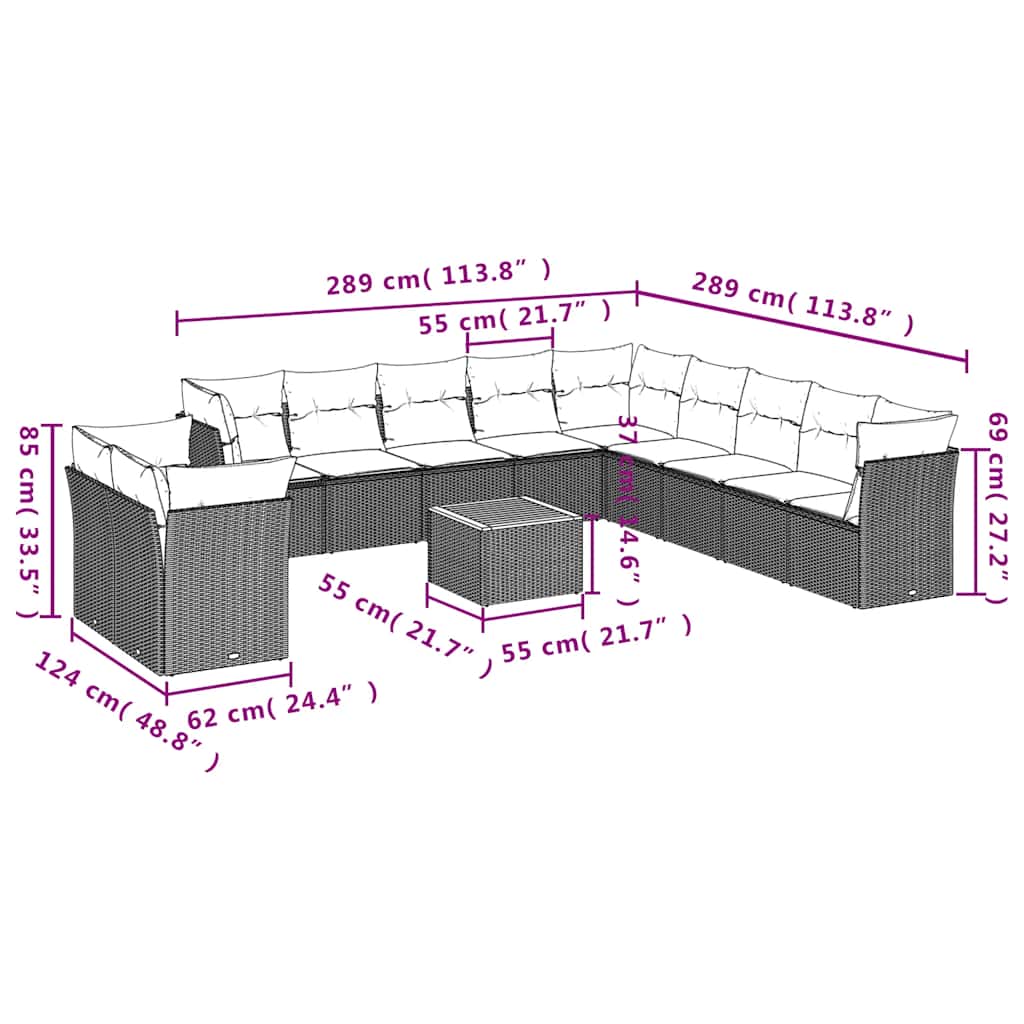 12-delige Loungeset met kussens poly rattan grijs is nu te koop bij PeponiXL, paradijselijk wonen!