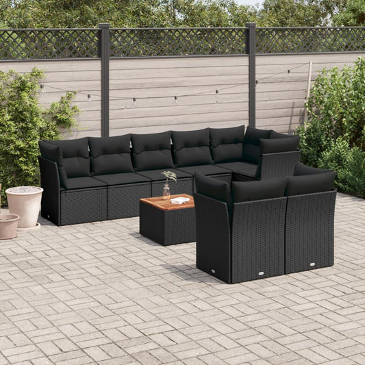 9-delige Loungeset met kussens poly rattan zwart is nu te koop bij PeponiXL, paradijselijk wonen!