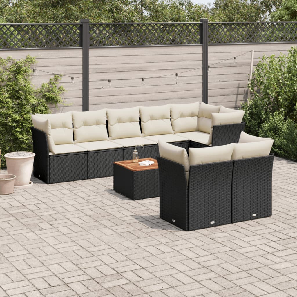 9-delige Loungeset met kussens poly rattan zwart is nu te koop bij PeponiXL, paradijselijk wonen!