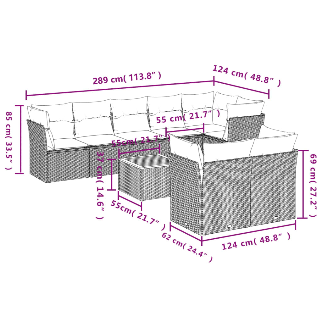 9-delige Loungeset met kussens poly rattan beige is nu te koop bij PeponiXL, paradijselijk wonen!
