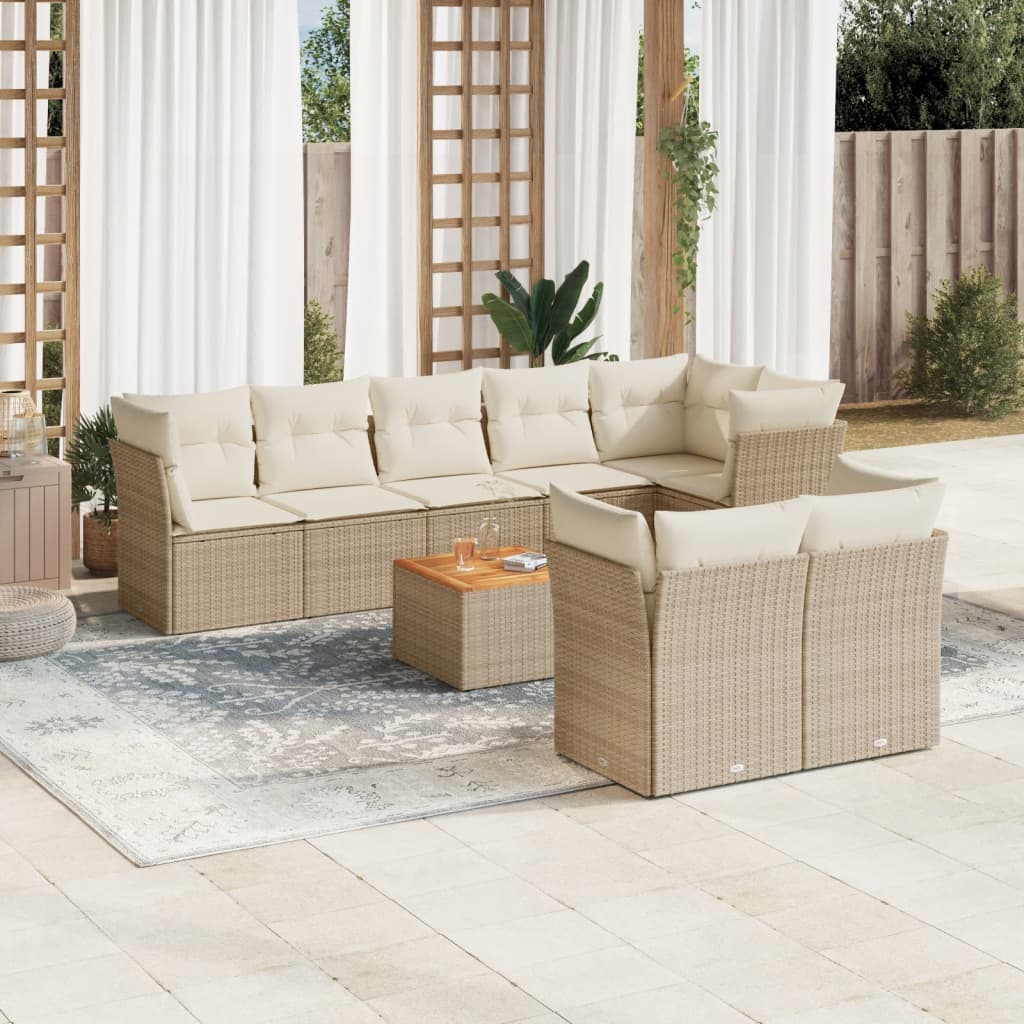 9-delige Loungeset met kussens poly rattan beige is nu te koop bij PeponiXL, paradijselijk wonen!