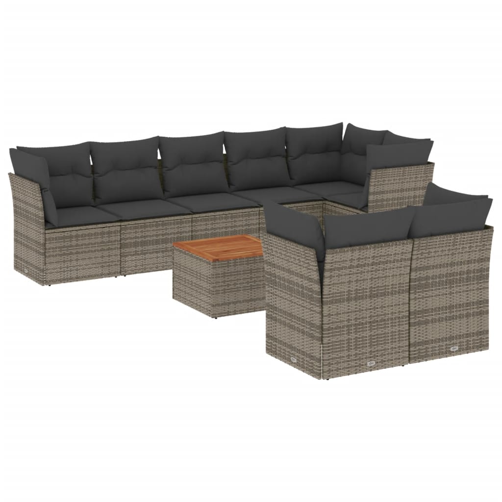 9-delige Loungeset met kussens poly rattan grijs is nu te koop bij PeponiXL, paradijselijk wonen!