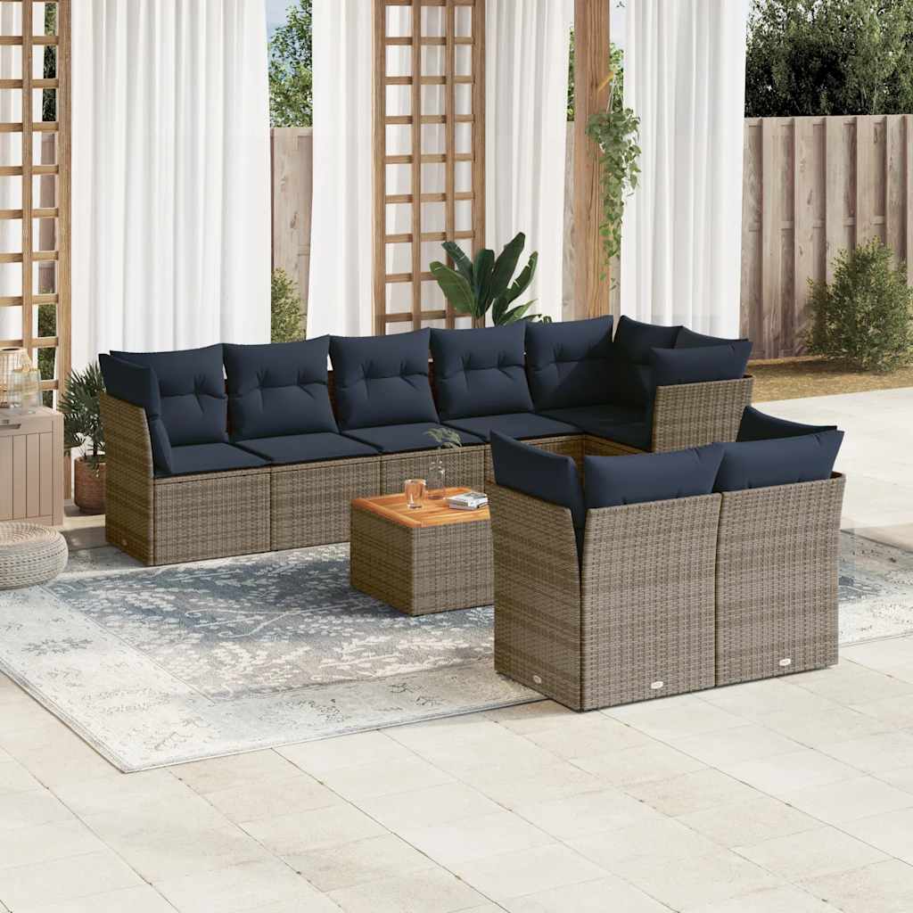 9-delige Loungeset met kussens poly rattan grijs is nu te koop bij PeponiXL, paradijselijk wonen!