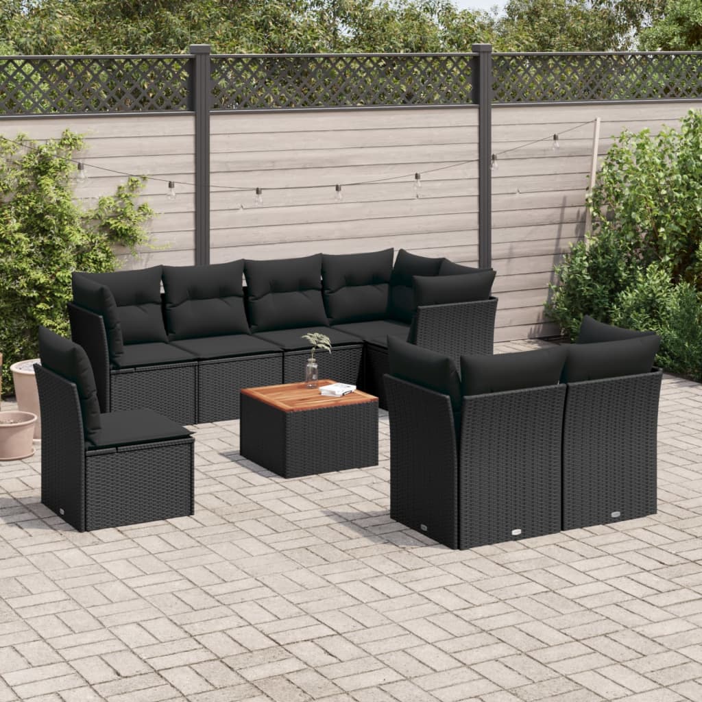 9-delige Loungeset met kussens poly rattan zwart is nu te koop bij PeponiXL, paradijselijk wonen!