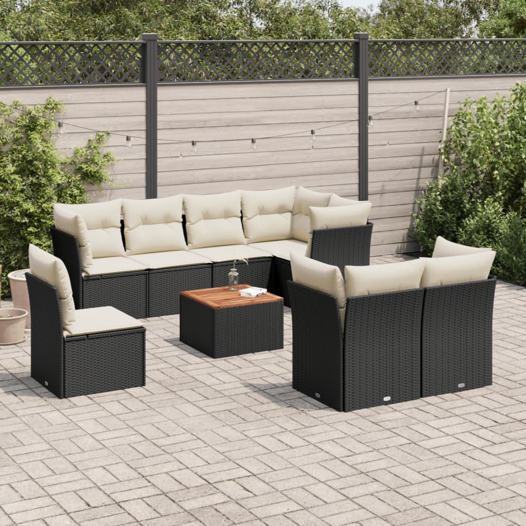 9-delige Loungeset met kussens poly rattan zwart is nu te koop bij PeponiXL, paradijselijk wonen!