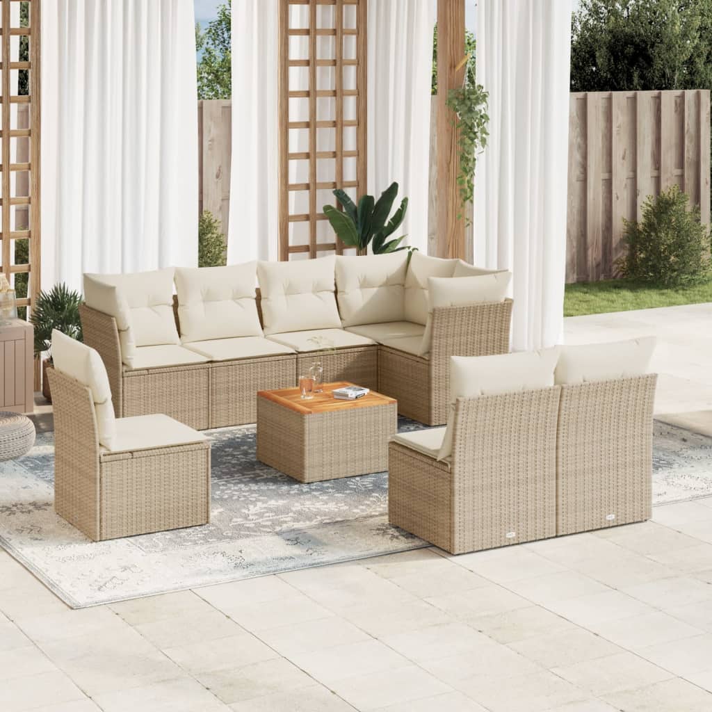 9-delige Loungeset met kussens poly rattan beige is nu te koop bij PeponiXL, paradijselijk wonen!