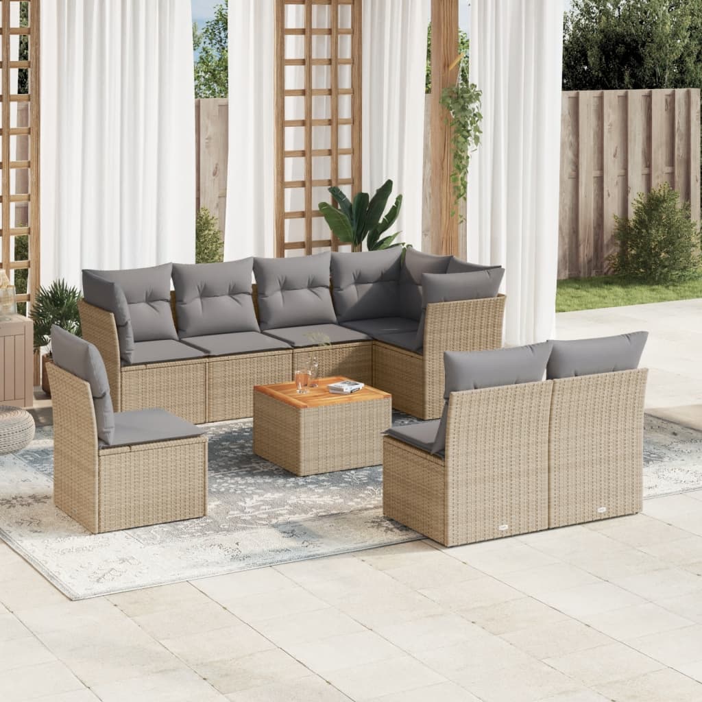 9-delige Loungeset met kussens poly rattan gemengd beige is nu te koop bij PeponiXL, paradijselijk wonen!