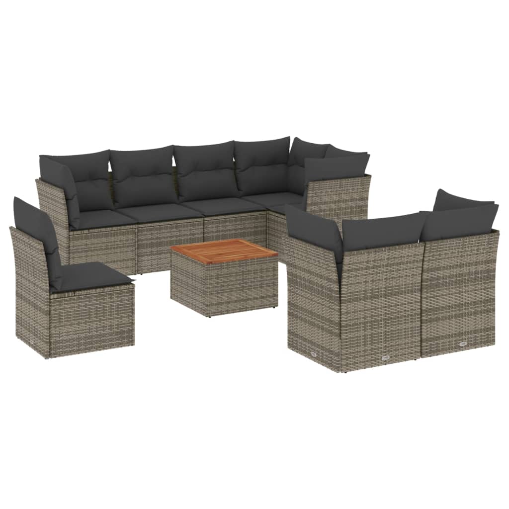 9-delige Loungeset met kussens poly rattan grijs is nu te koop bij PeponiXL, paradijselijk wonen!