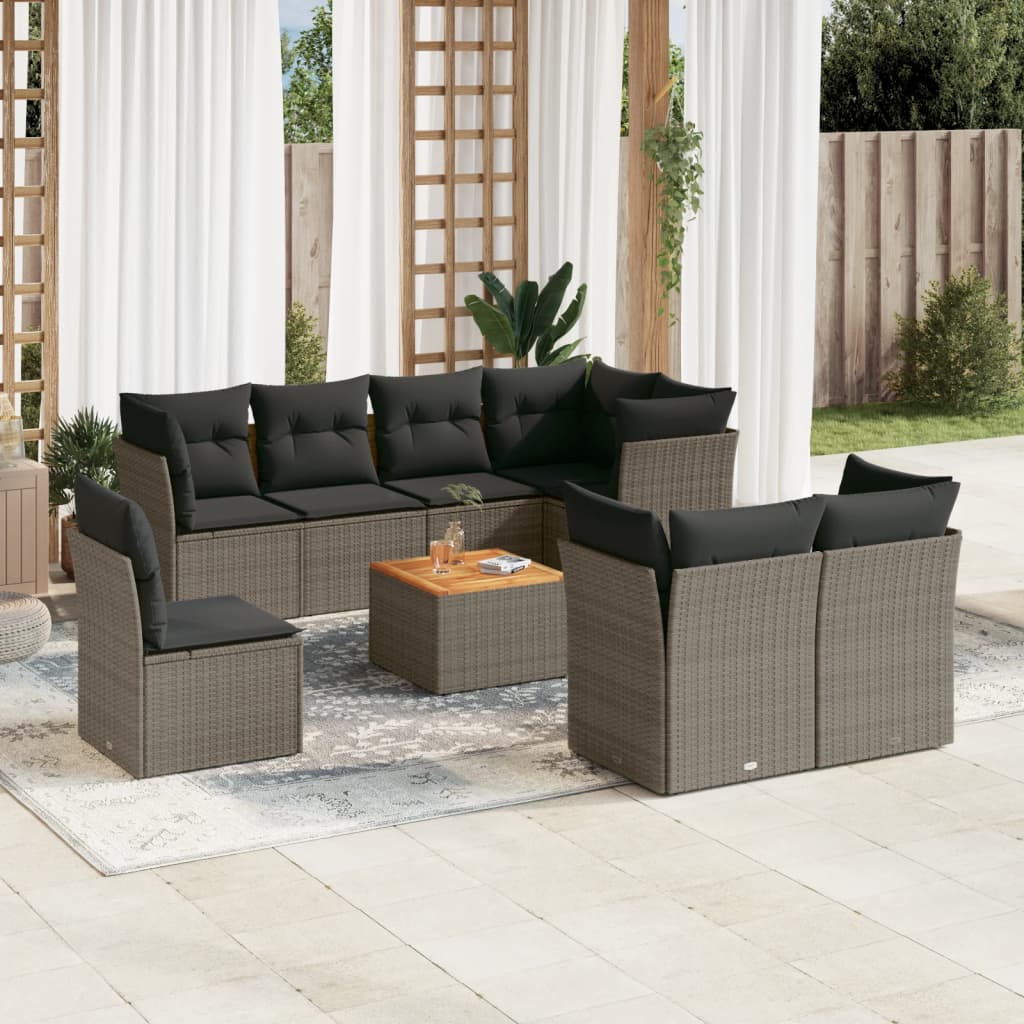9-delige Loungeset met kussens poly rattan grijs is nu te koop bij PeponiXL, paradijselijk wonen!