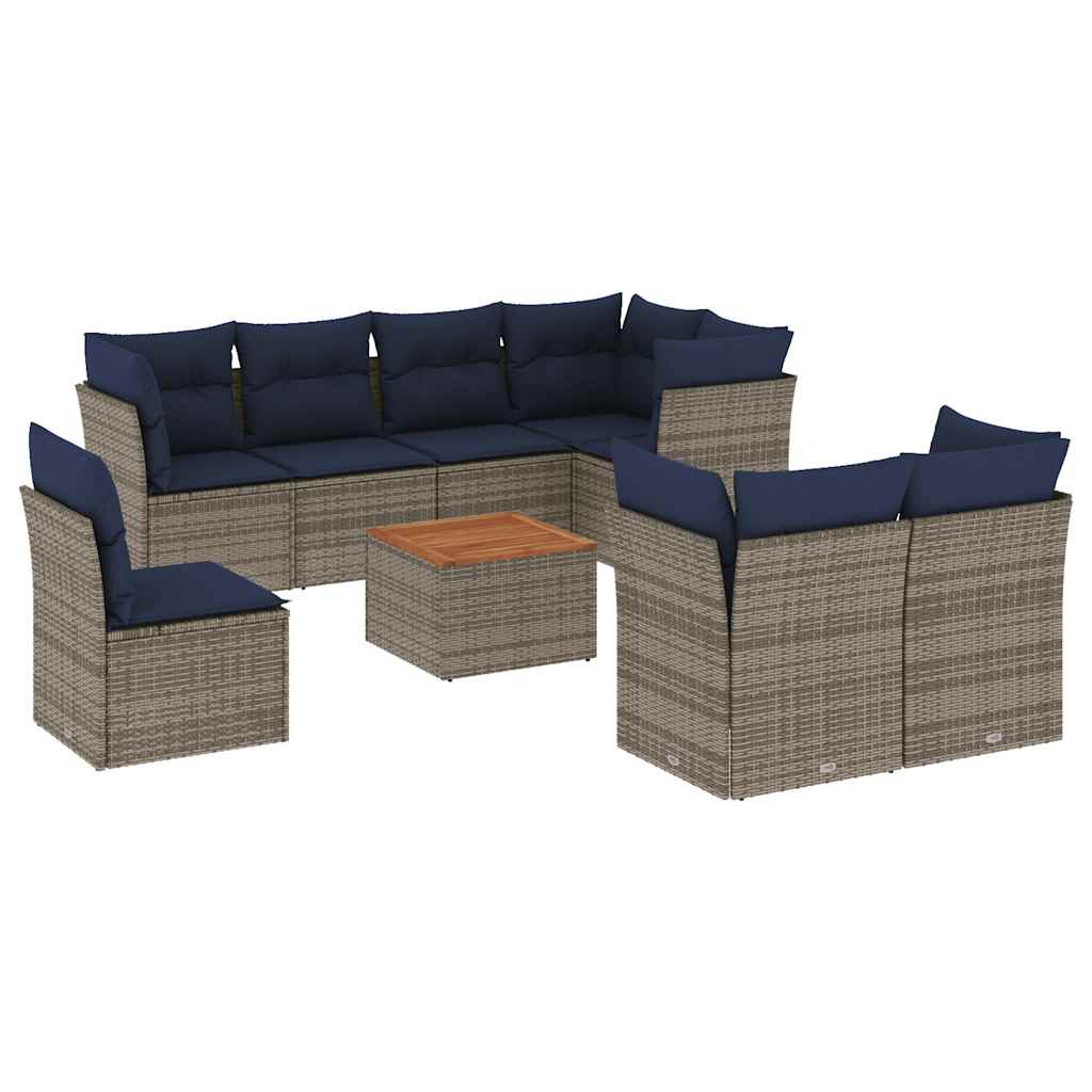 9-delige Loungeset met kussens poly rattan grijs is nu te koop bij PeponiXL, paradijselijk wonen!