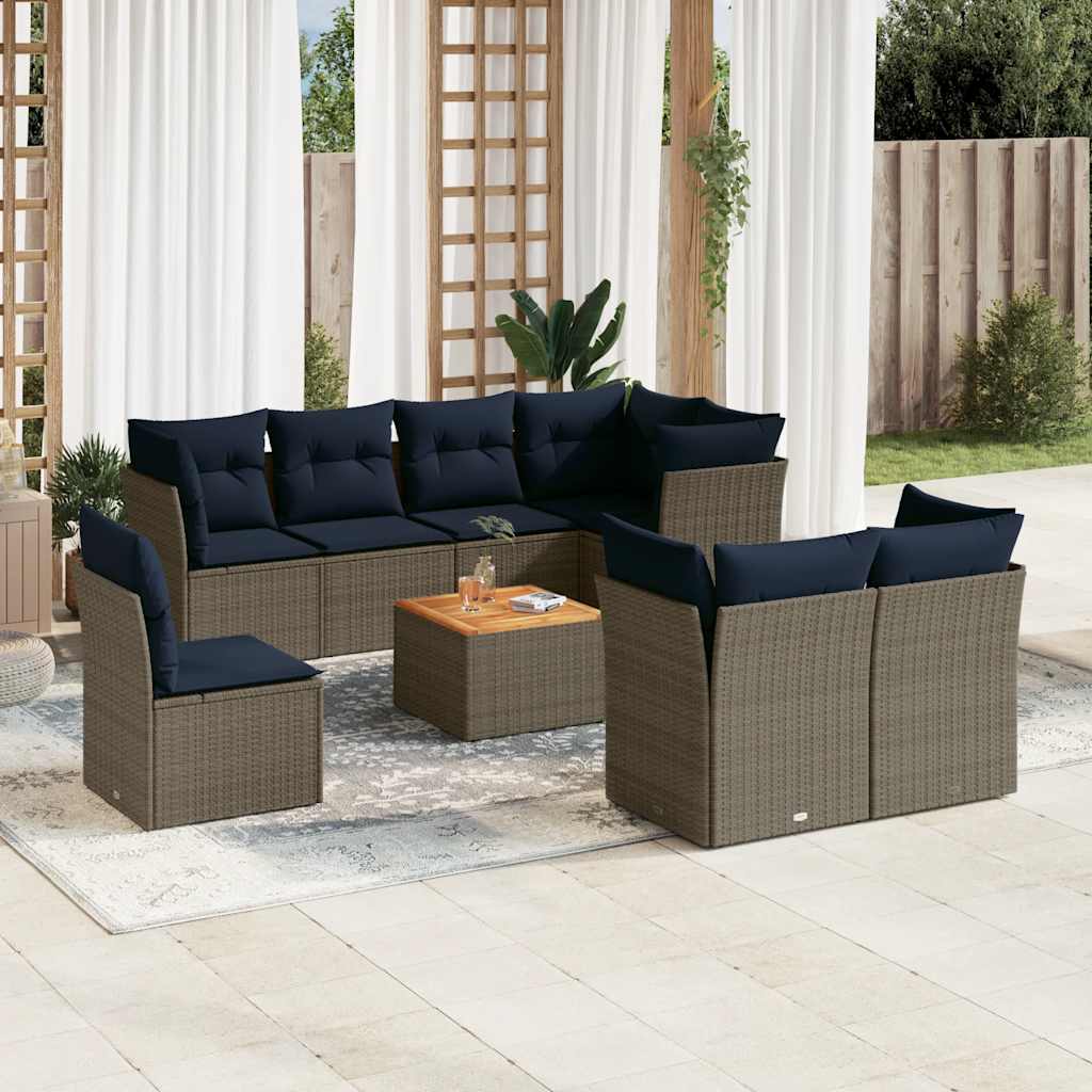9-delige Loungeset met kussens poly rattan grijs is nu te koop bij PeponiXL, paradijselijk wonen!