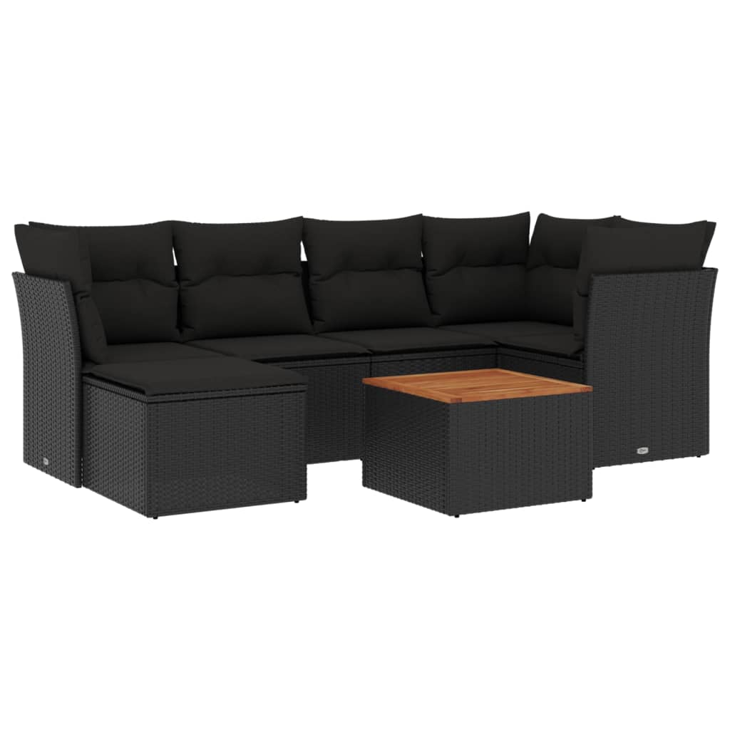 7-delige Loungeset met kussens poly rattan zwart is nu te koop bij PeponiXL, paradijselijk wonen!