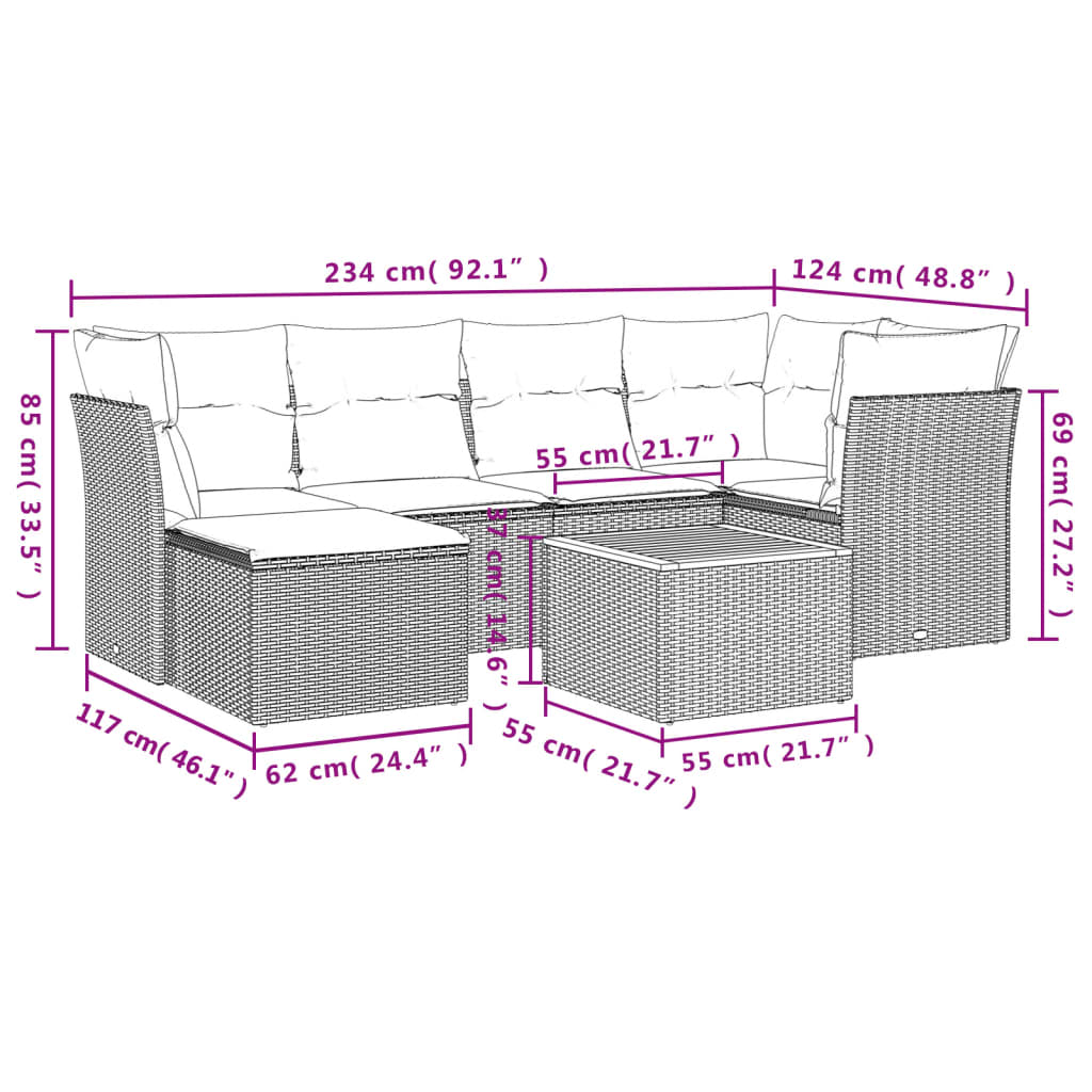 7-delige Loungeset met kussens poly rattan zwart is nu te koop bij PeponiXL, paradijselijk wonen!