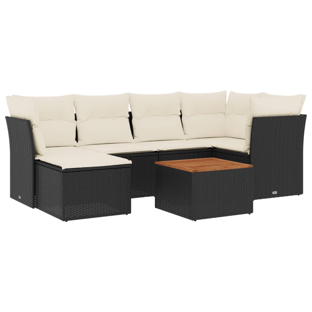 7-delige Loungeset met kussens poly rattan zwart is nu te koop bij PeponiXL, paradijselijk wonen!