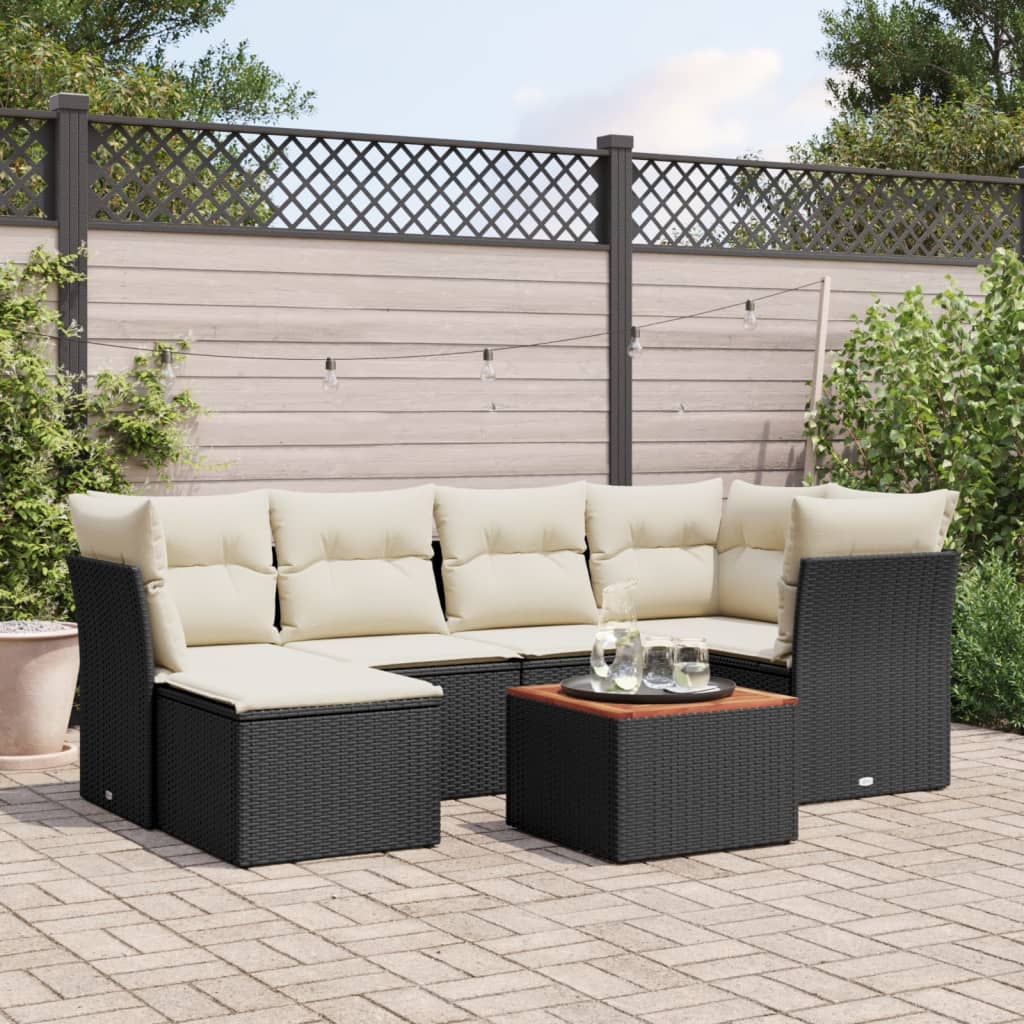 7-delige Loungeset met kussens poly rattan zwart is nu te koop bij PeponiXL, paradijselijk wonen!