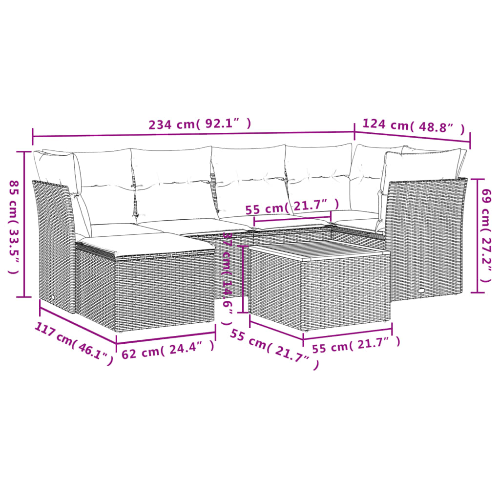 7-delige Loungeset met kussens poly rattan beige is nu te koop bij PeponiXL, paradijselijk wonen!