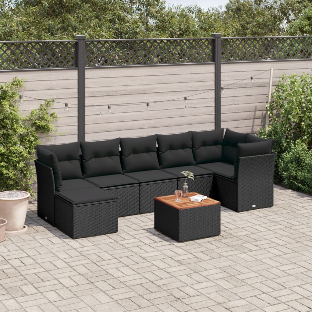 8-delige Loungeset met kussens poly rattan zwart is nu te koop bij PeponiXL, paradijselijk wonen!