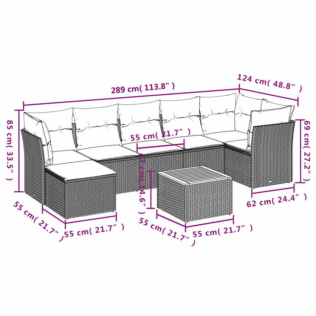 8-delige tuinbankset met kussens, grijs polyrotan is nu te koop bij PeponiXL, paradijselijk wonen!