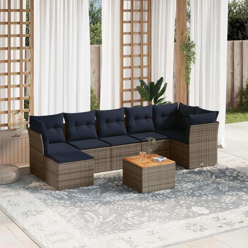 8-delige tuinbankset met kussens, grijs polyrotan is nu te koop bij PeponiXL, paradijselijk wonen!