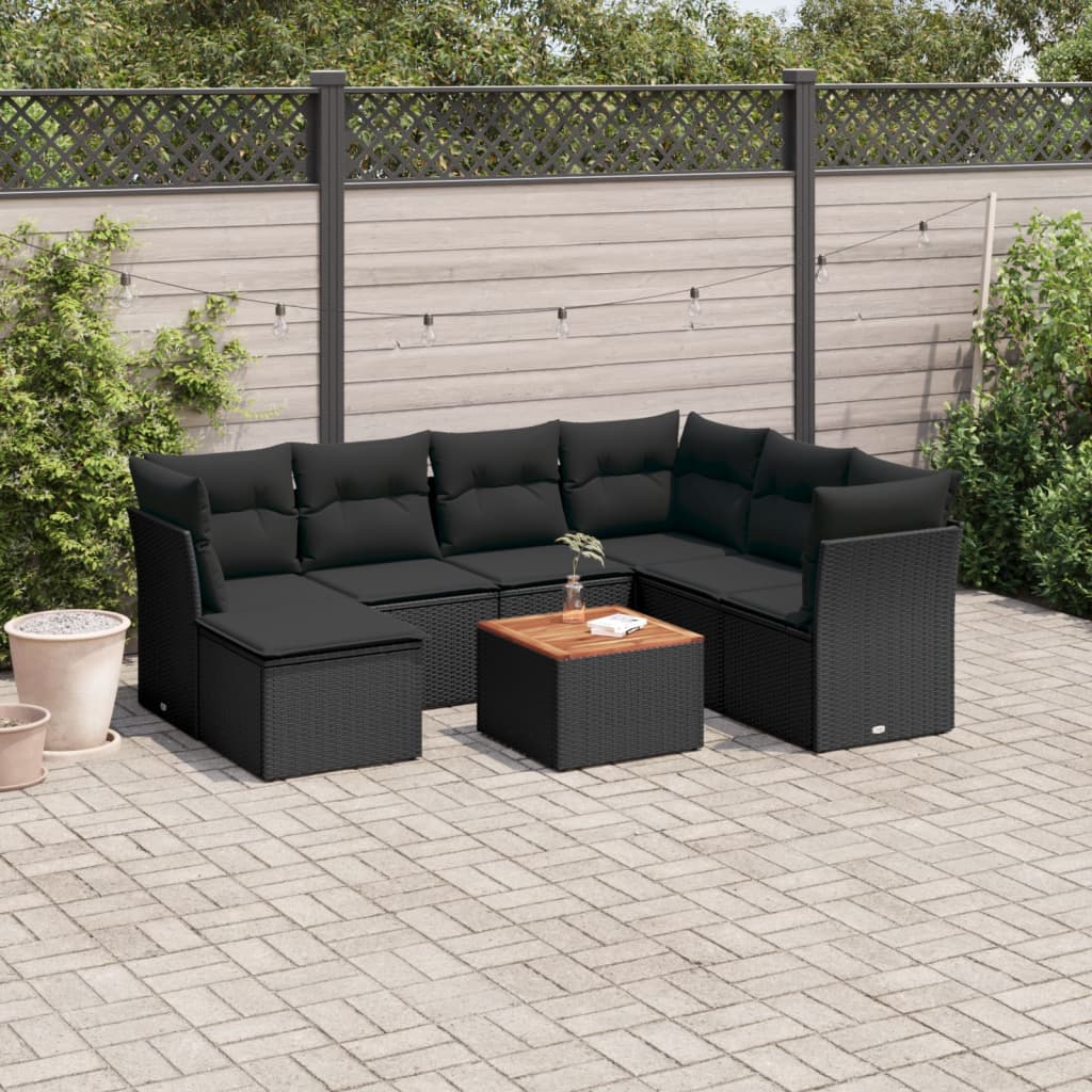 8-delige Loungeset met kussens poly rattan zwart is nu te koop bij PeponiXL, paradijselijk wonen!