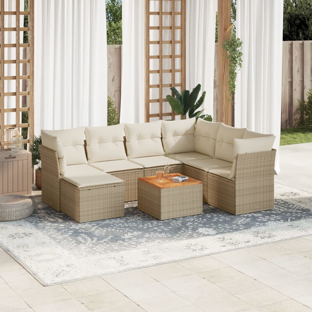 8-delige Loungeset met kussens poly rattan beige is nu te koop bij PeponiXL, paradijselijk wonen!