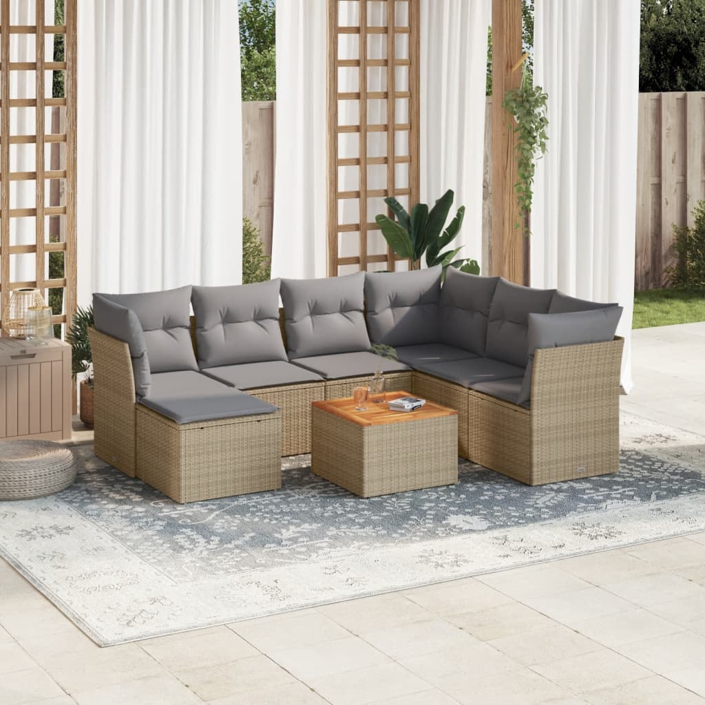 8-delige Loungeset met kussens poly rattan gemengd beige is nu te koop bij PeponiXL, paradijselijk wonen!