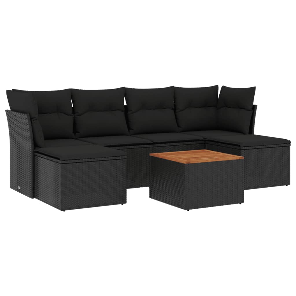 7-delige Loungeset met kussens poly rattan zwart is nu te koop bij PeponiXL, paradijselijk wonen!