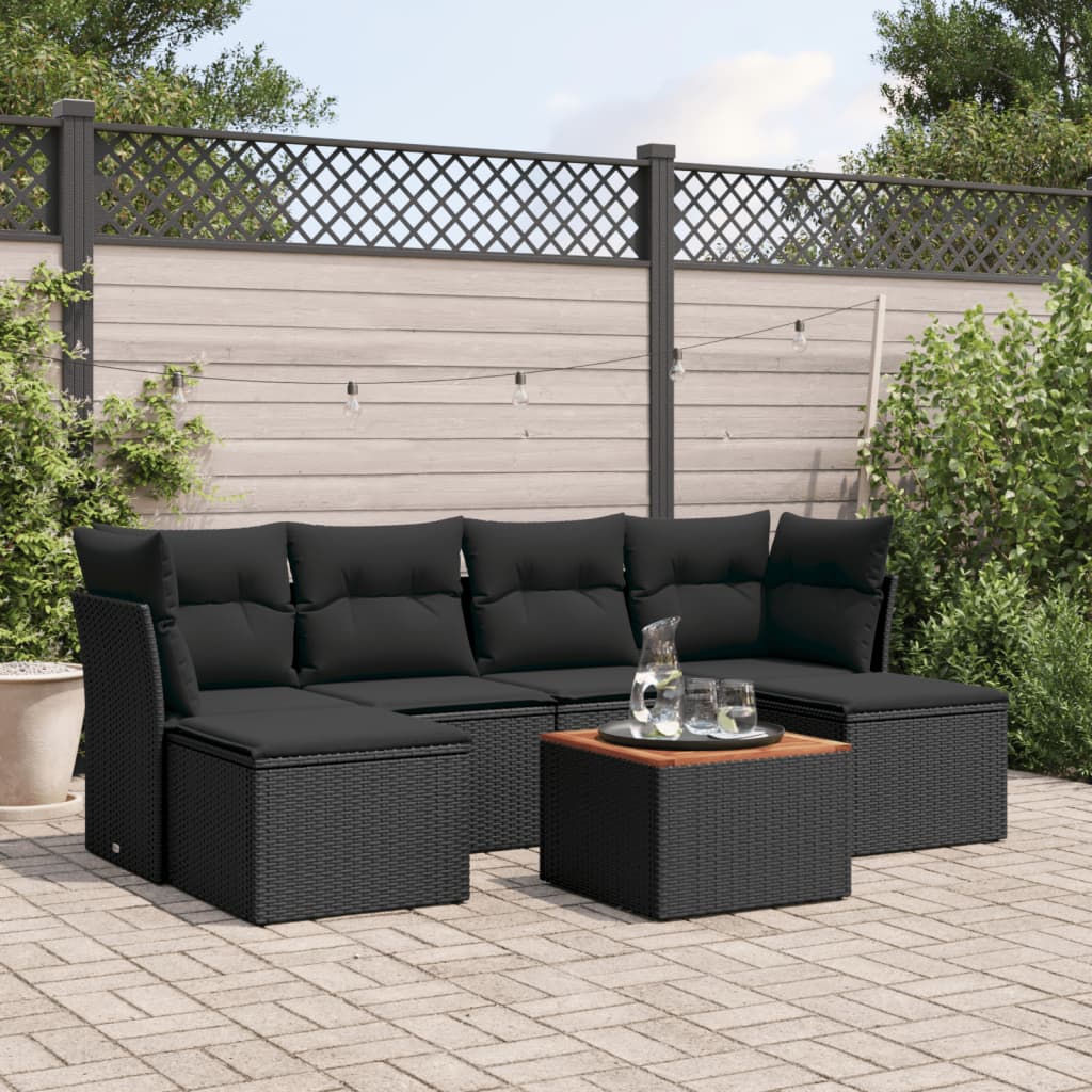 7-delige Loungeset met kussens poly rattan zwart is nu te koop bij PeponiXL, paradijselijk wonen!