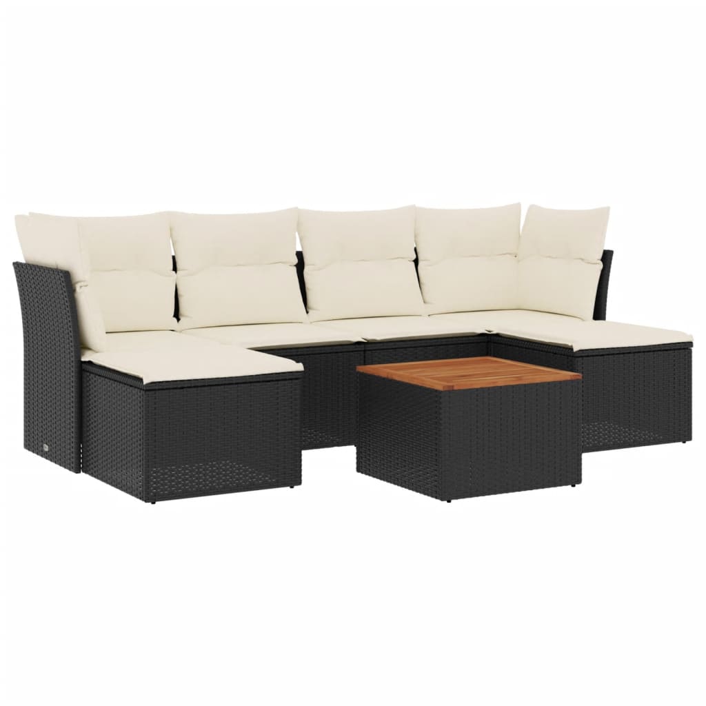 7-delige Loungeset met kussens poly rattan zwart is nu te koop bij PeponiXL, paradijselijk wonen!