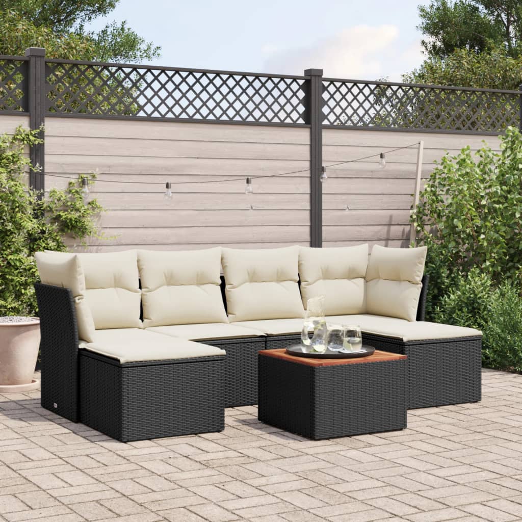 7-delige Loungeset met kussens poly rattan zwart is nu te koop bij PeponiXL, paradijselijk wonen!