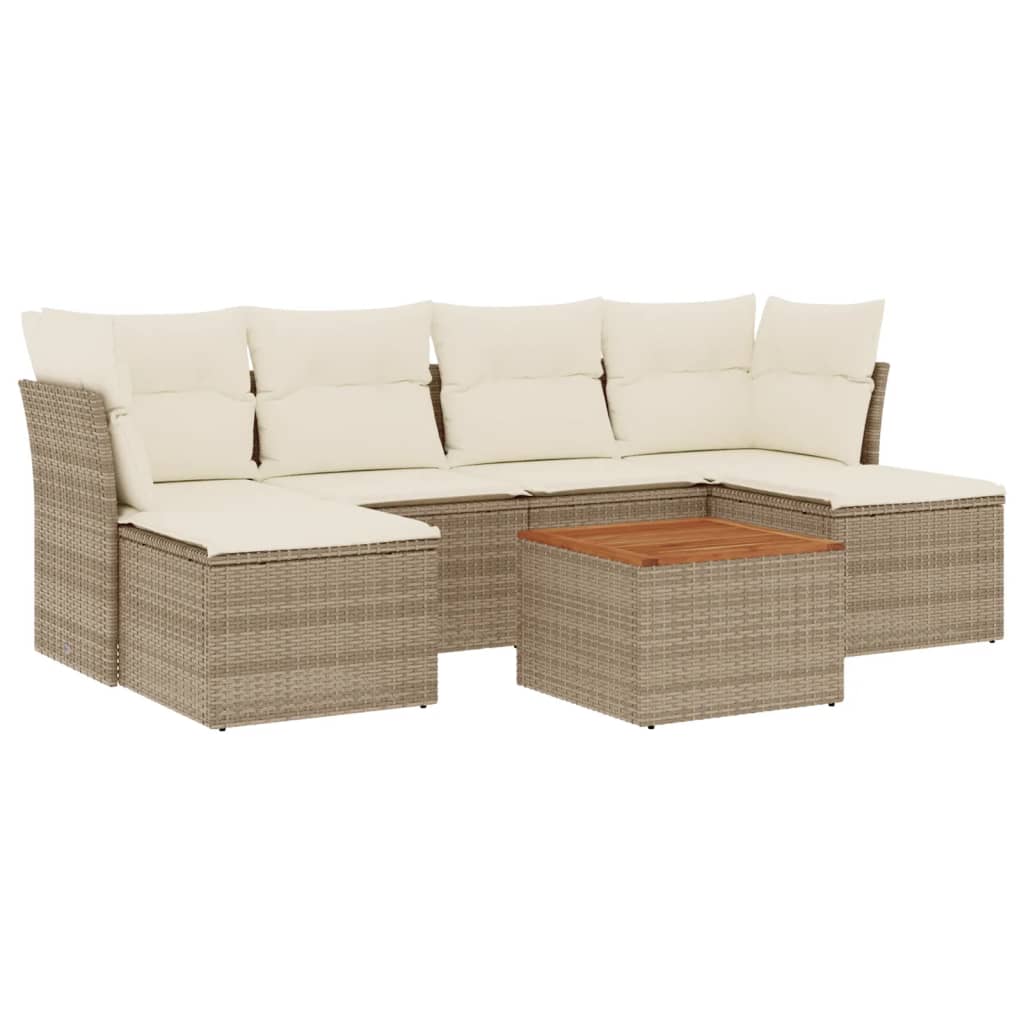 7-delige Loungeset met kussens poly rattan beige is nu te koop bij PeponiXL, paradijselijk wonen!
