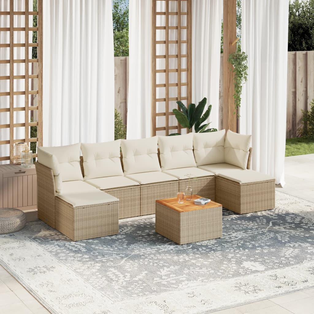 8-delige Loungeset met kussens poly rattan beige is nu te koop bij PeponiXL, paradijselijk wonen!