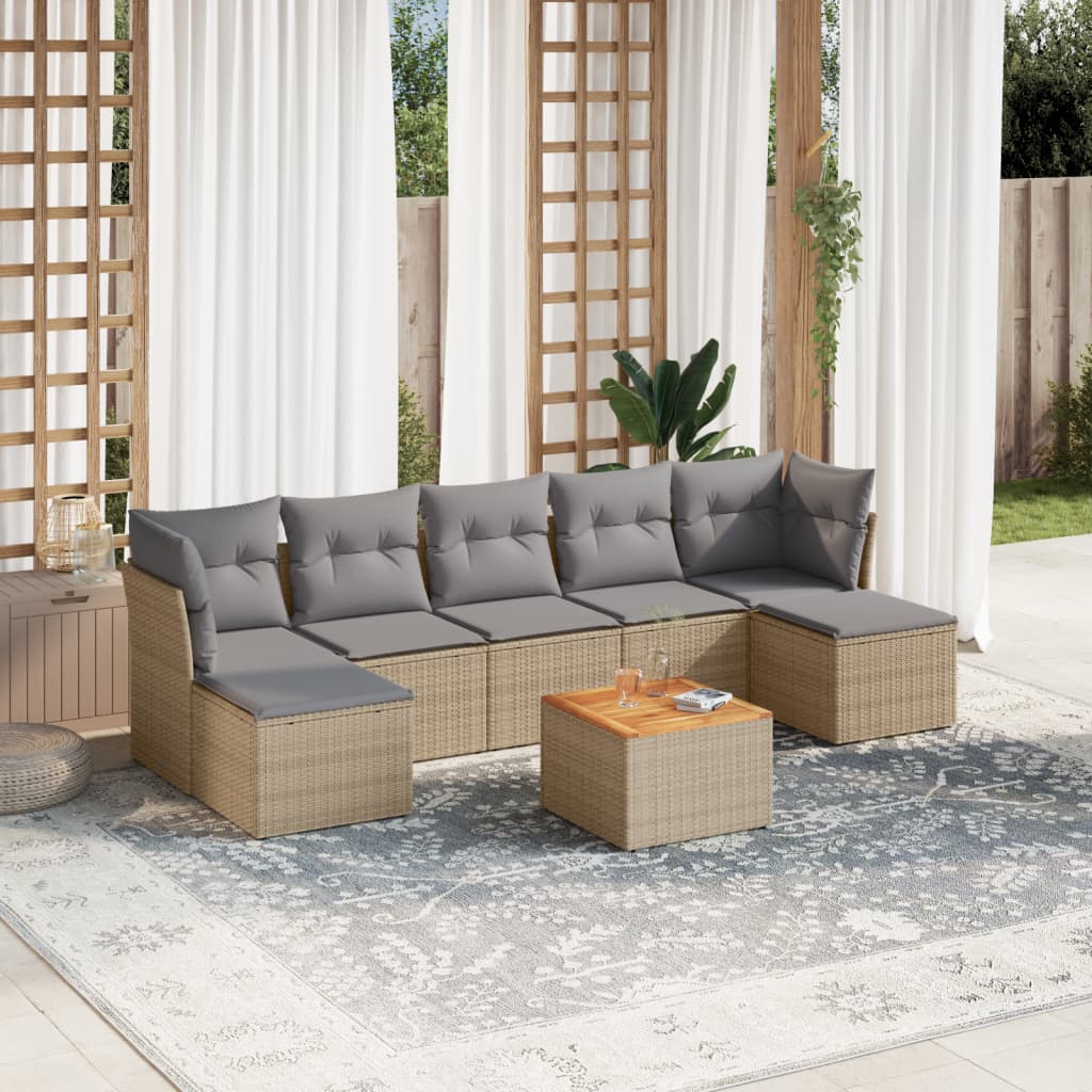 8-delige Loungeset met kussens poly rattan gemengd beige is nu te koop bij PeponiXL, paradijselijk wonen!