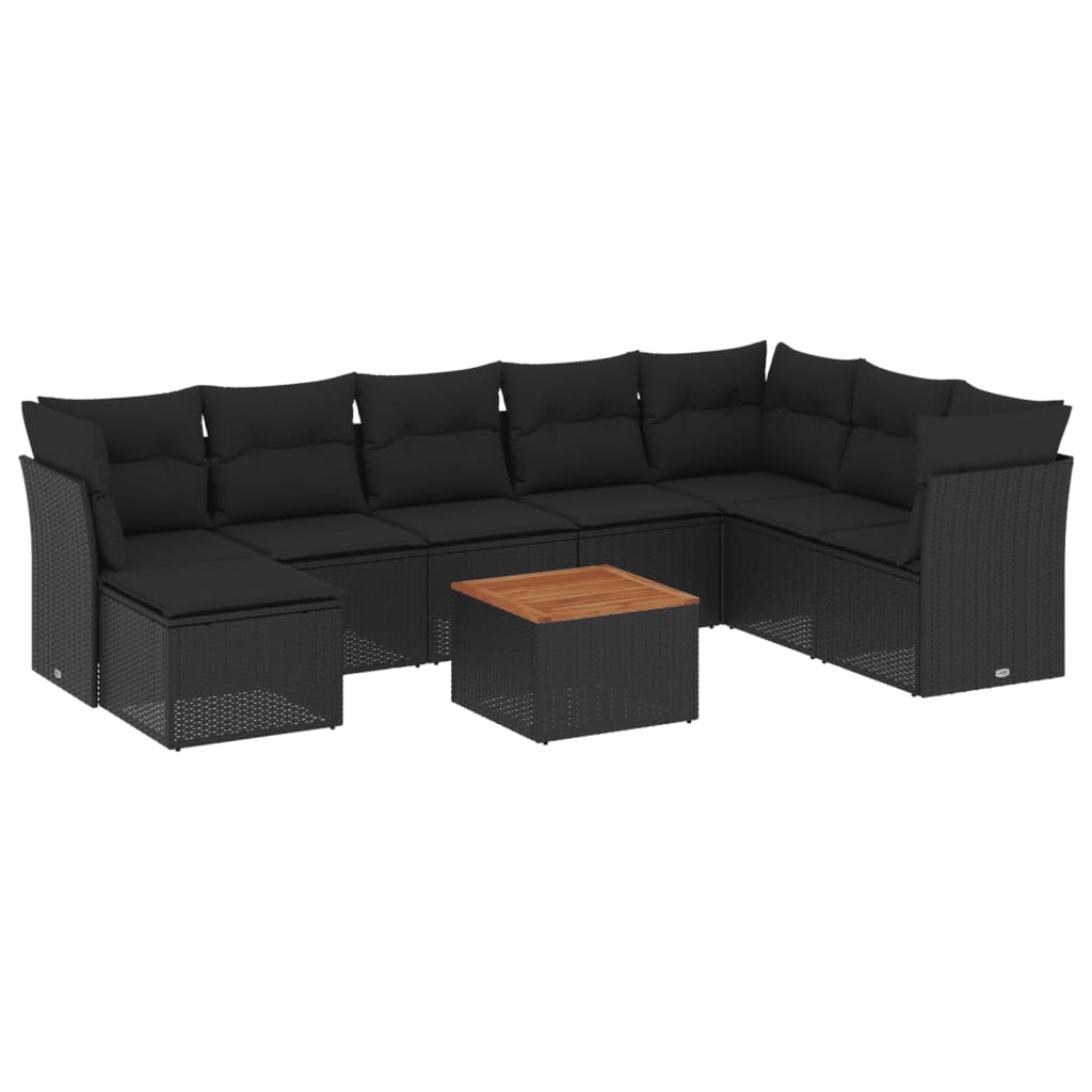 9-delige Loungeset met kussens poly rattan zwart is nu te koop bij PeponiXL, paradijselijk wonen!